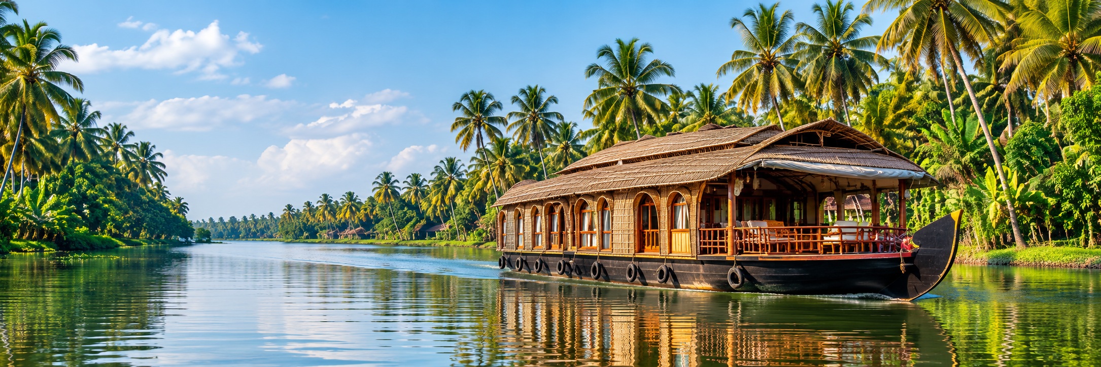 Traditional houseboat on Kerala backwaters