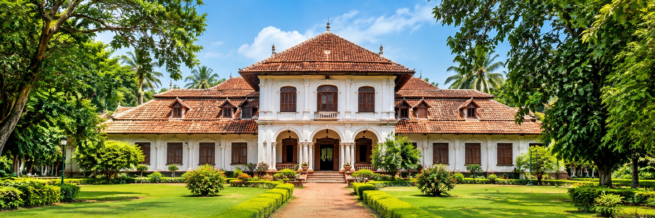 Illustrative heritage mansion in a tropical garden; exact landmark photograph not verified